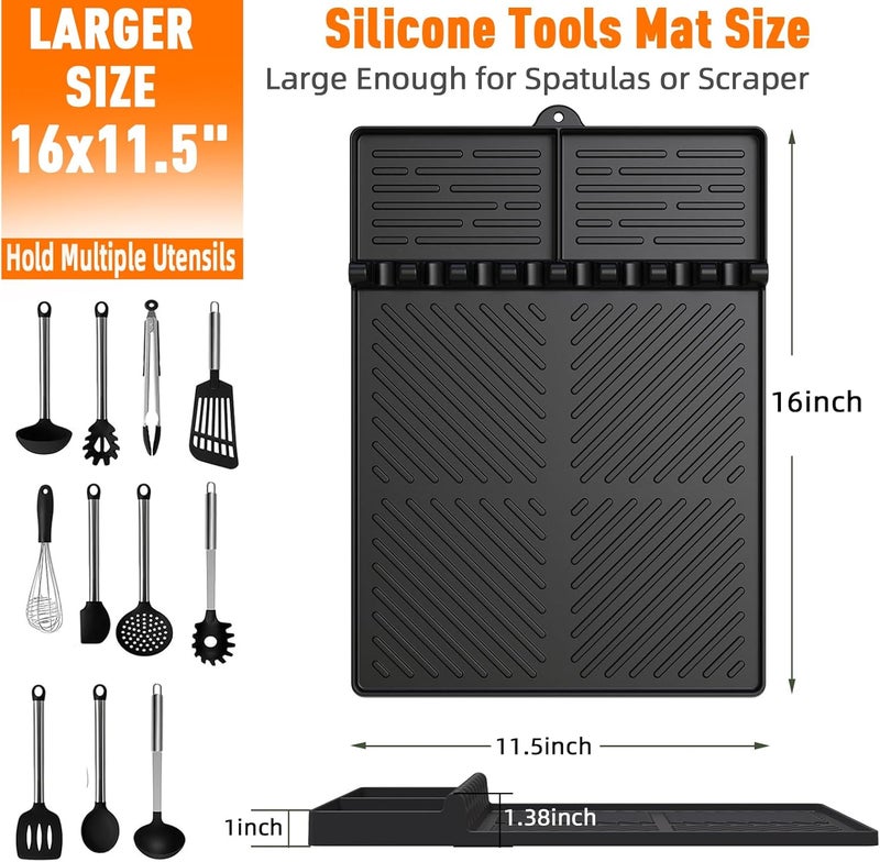 lanlw Silicone Grill Mat Compatible with Blackstone, Silicone Griddle Tools with Drip Pad, Spatula Mat for Outdoor Grill Kitchen Counter (Black) - Image 3